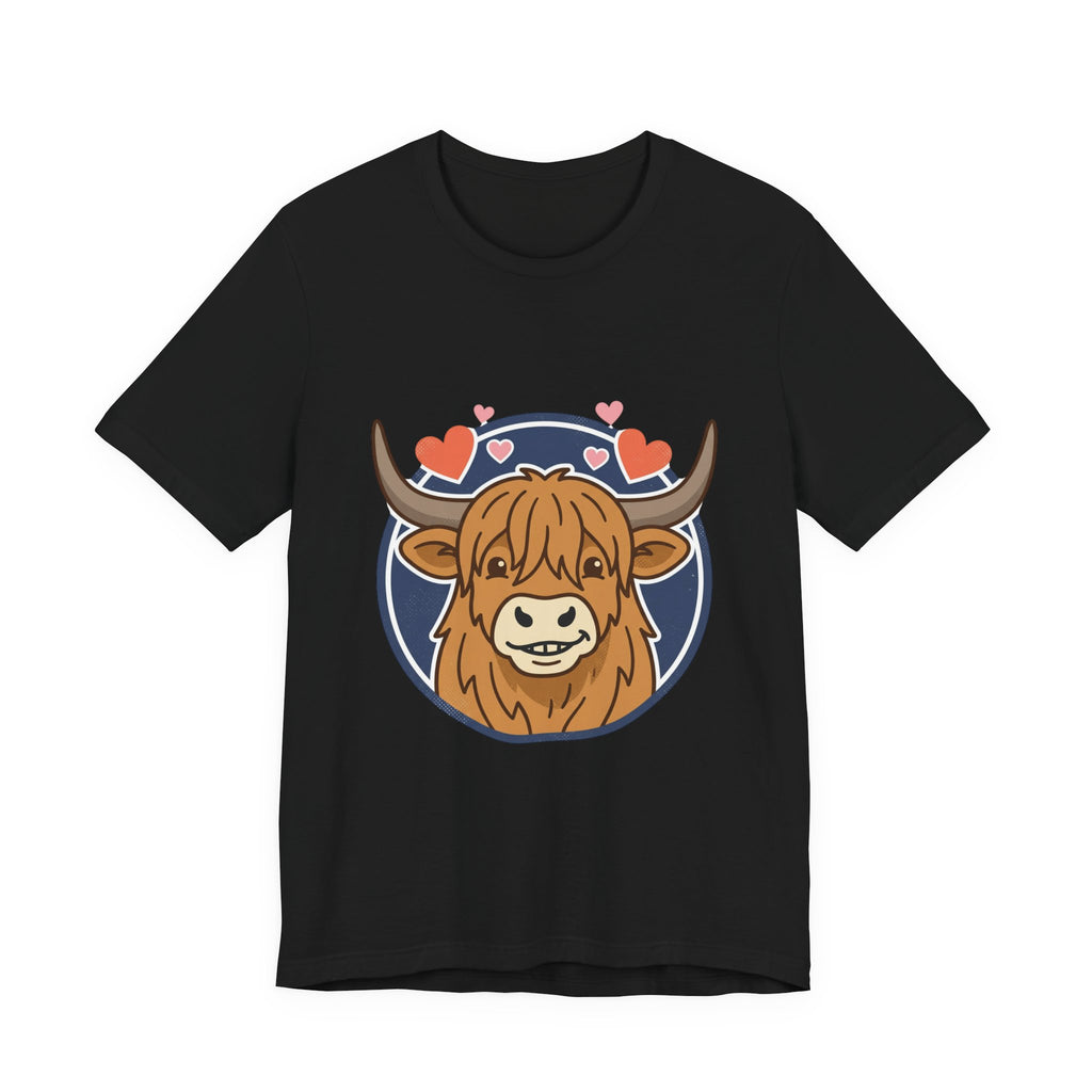 Smiley Highland Cow Tee | summer aesthetic, hand-drawn pastel coastal vibes