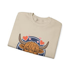 Sunny Highland Cow Crewneck Sweatshirt | summer aesthetic, pastel coastal vibes