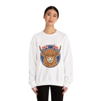 Sunny Highland Cow Crewneck Sweatshirt | summer aesthetic, pastel coastal vibes
