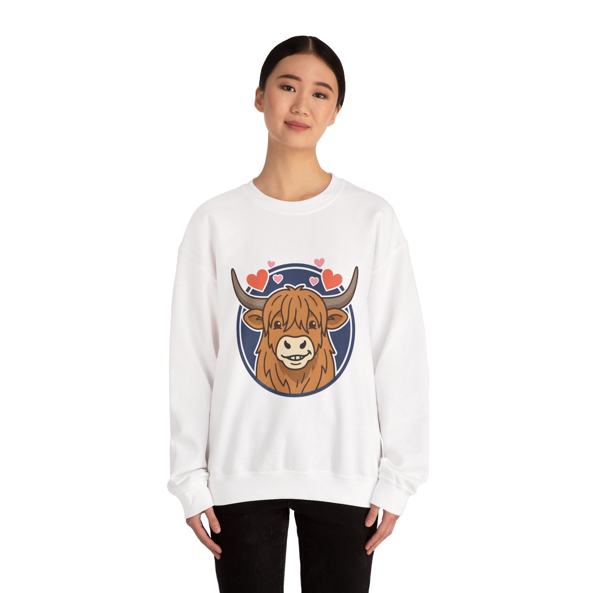Sunny Highland Cow Crewneck Sweatshirt | summer aesthetic, pastel coastal vibes