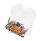 Smiley Highland Cow Tee | summer aesthetic, hand-drawn pastel coastal vibes