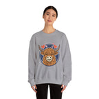Sunny Highland Cow Crewneck Sweatshirt | summer aesthetic, pastel coastal vibes
