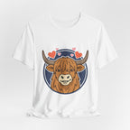 Smiley Highland Cow Tee | summer aesthetic, hand-drawn pastel coastal vibes
