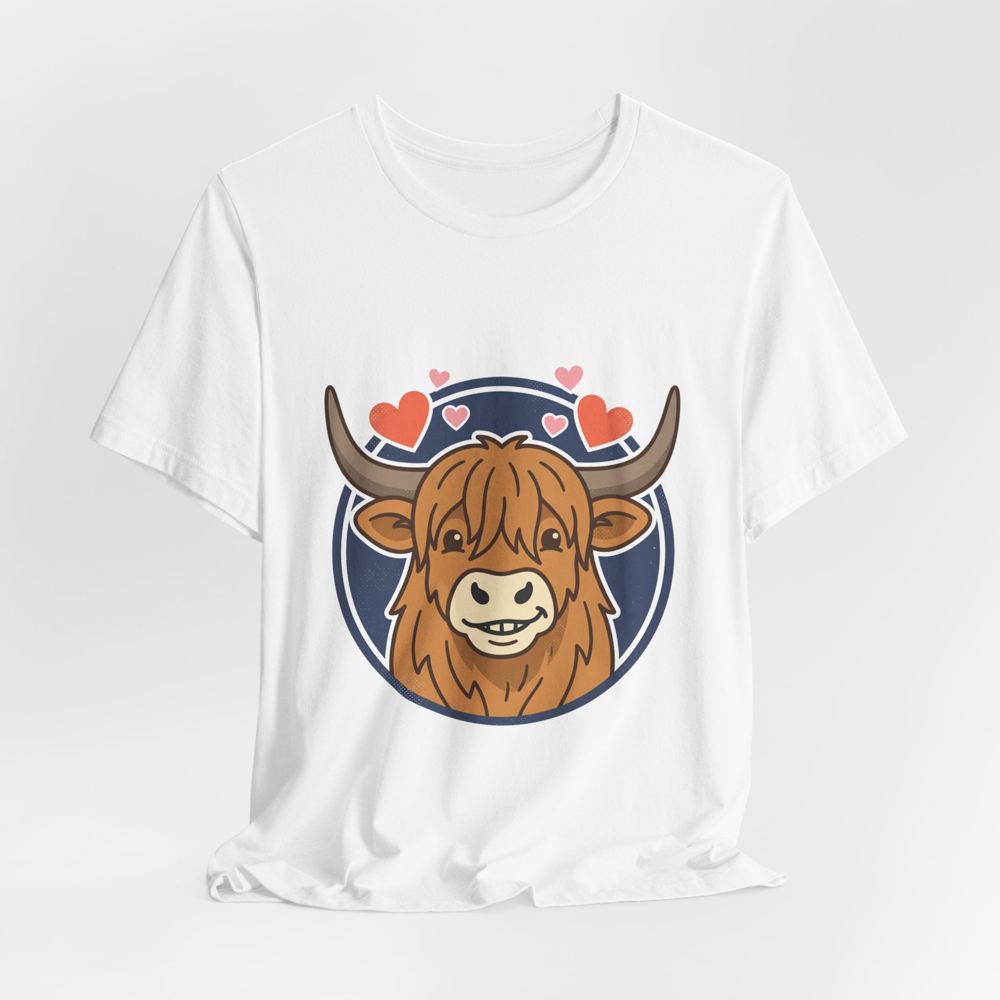 Smiley Highland Cow Tee | summer aesthetic, hand-drawn pastel coastal vibes