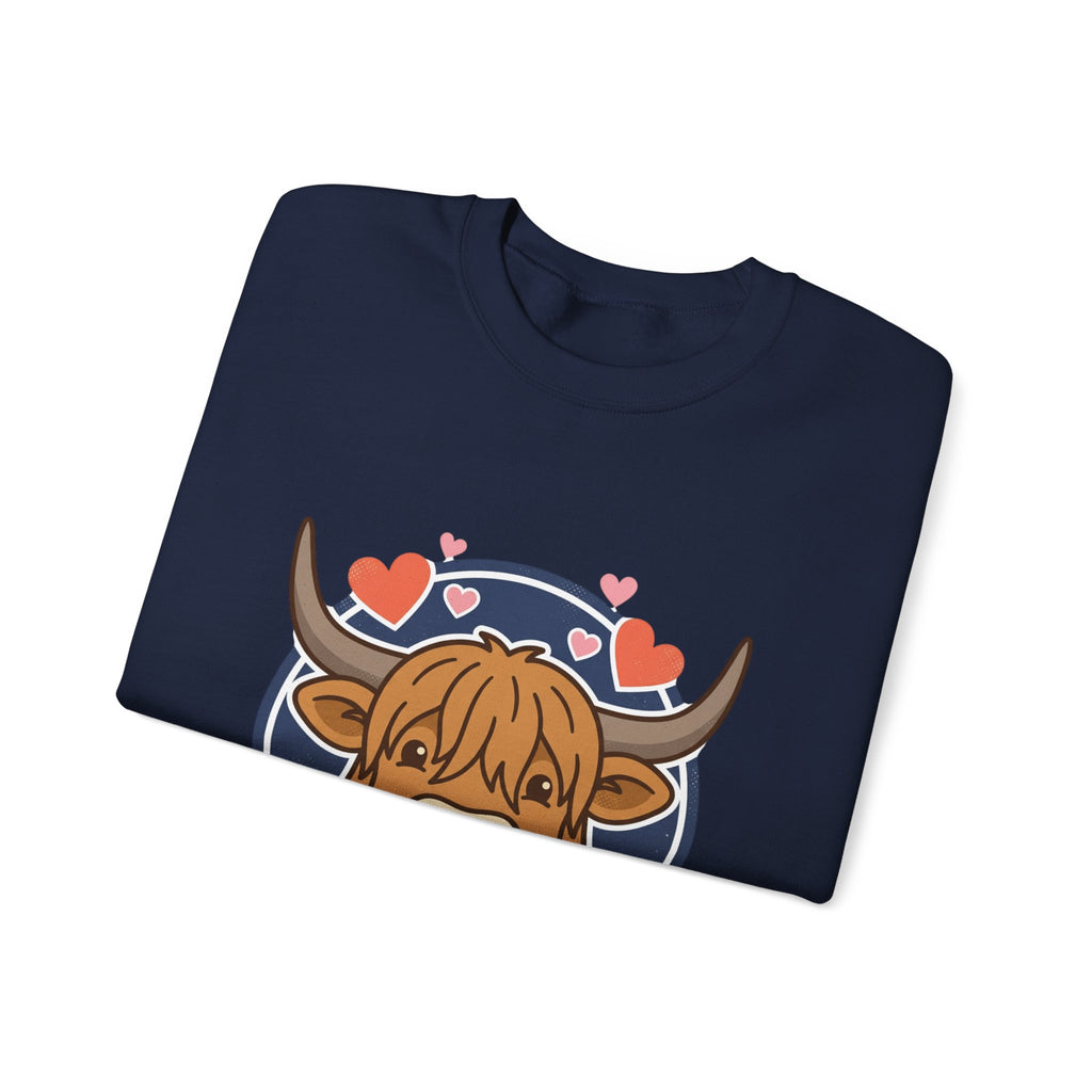 Sunny Highland Cow Crewneck Sweatshirt | summer aesthetic, pastel coastal vibes