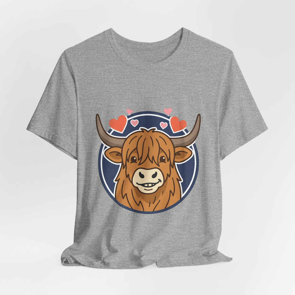 Smiley Highland Cow Tee | summer aesthetic, hand-drawn pastel coastal vibes