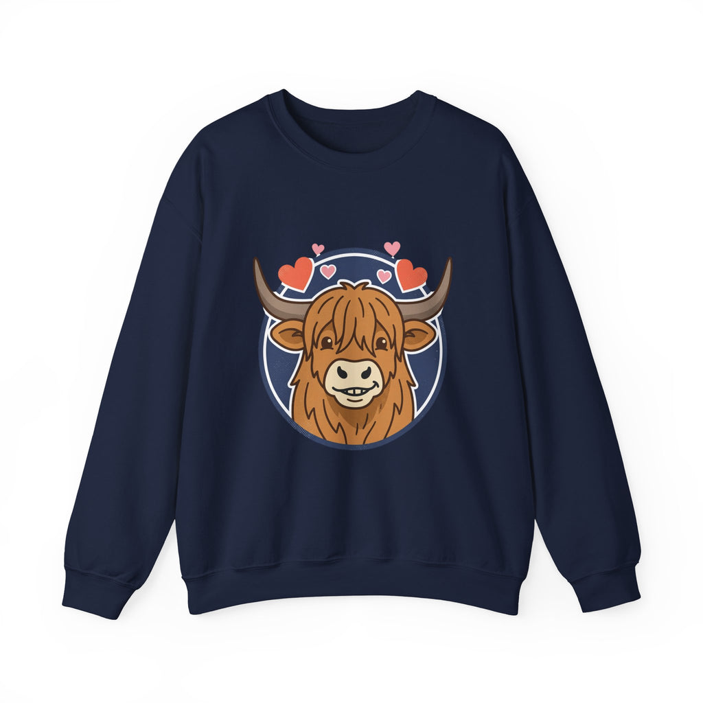 Sunny Highland Cow Crewneck Sweatshirt | summer aesthetic, pastel coastal vibes