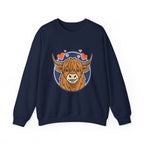 Sunny Highland Cow Crewneck Sweatshirt | summer aesthetic, pastel coastal vibes