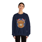 Sunny Highland Cow Crewneck Sweatshirt | summer aesthetic, pastel coastal vibes