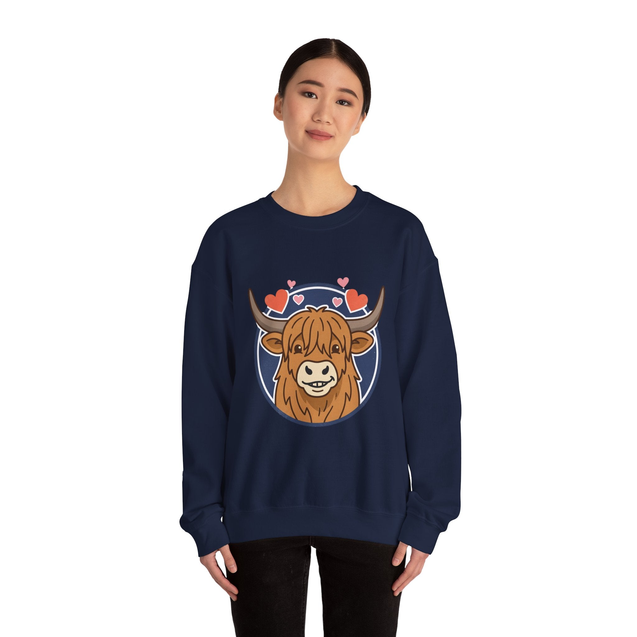 Sunny Highland Cow Crewneck Sweatshirt | summer aesthetic, pastel coastal vibes
