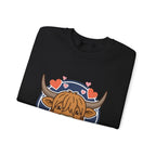 Sunny Highland Cow Crewneck Sweatshirt | summer aesthetic, pastel coastal vibes