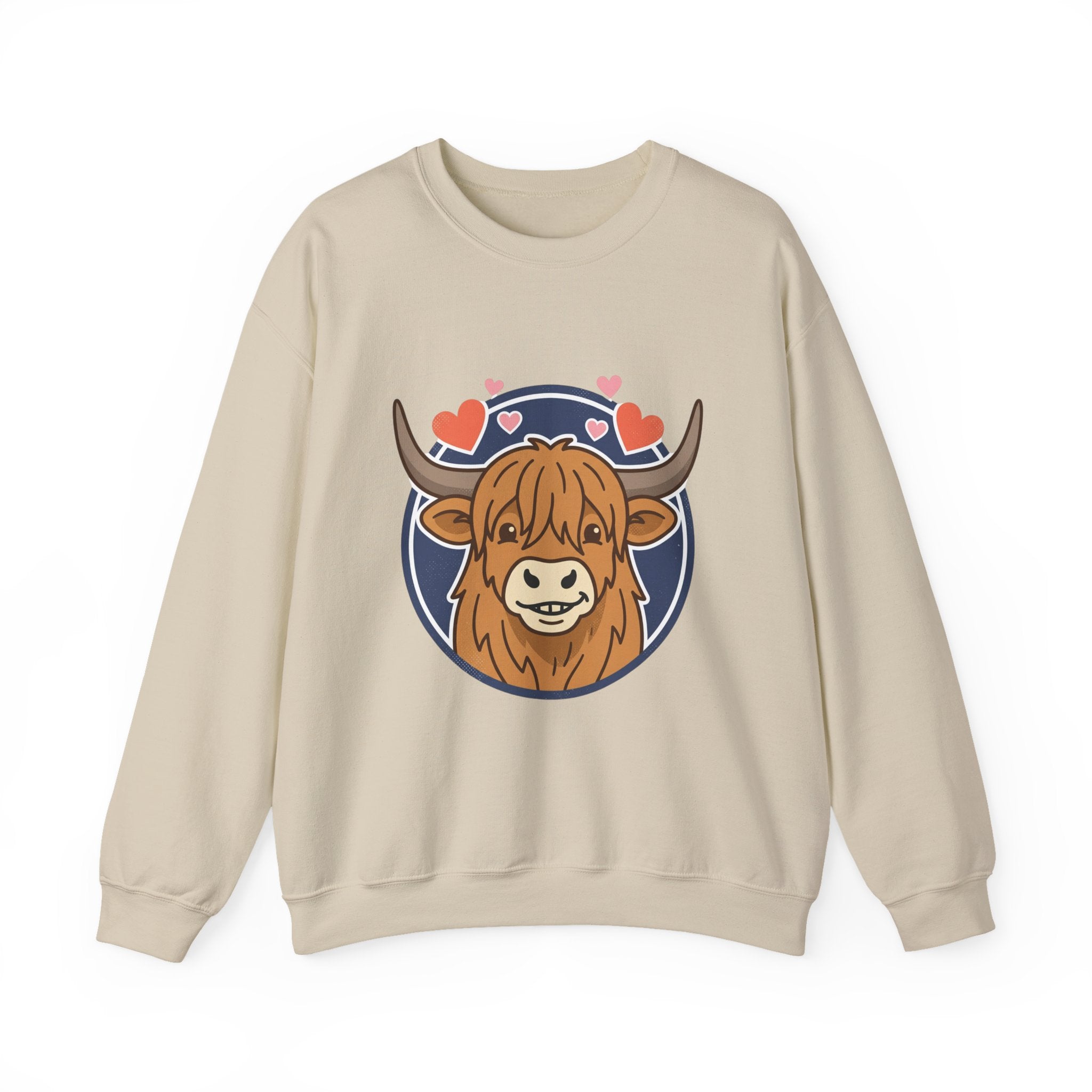 Sunny Highland Cow Crewneck Sweatshirt | summer aesthetic, pastel coastal vibes