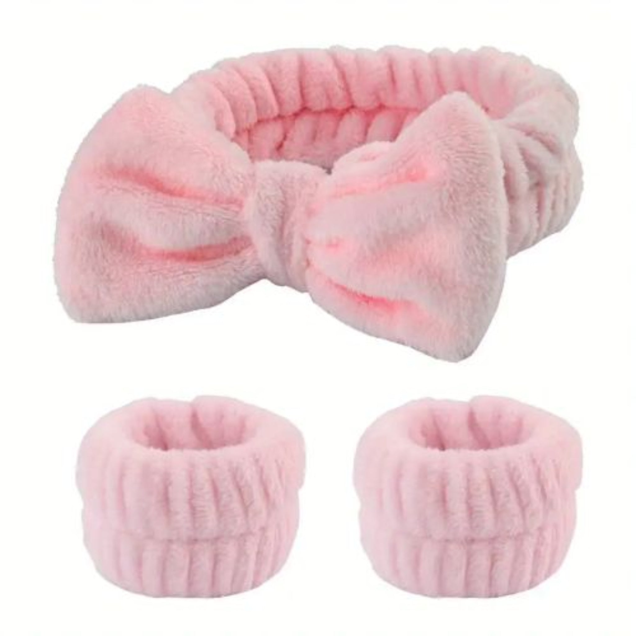 Pink Plush Spa Headband & Wristband Set