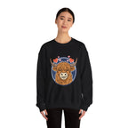 Sunny Highland Cow Crewneck Sweatshirt | summer aesthetic, pastel coastal vibes
