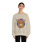 Sunny Highland Cow Crewneck Sweatshirt | summer aesthetic, pastel coastal vibes