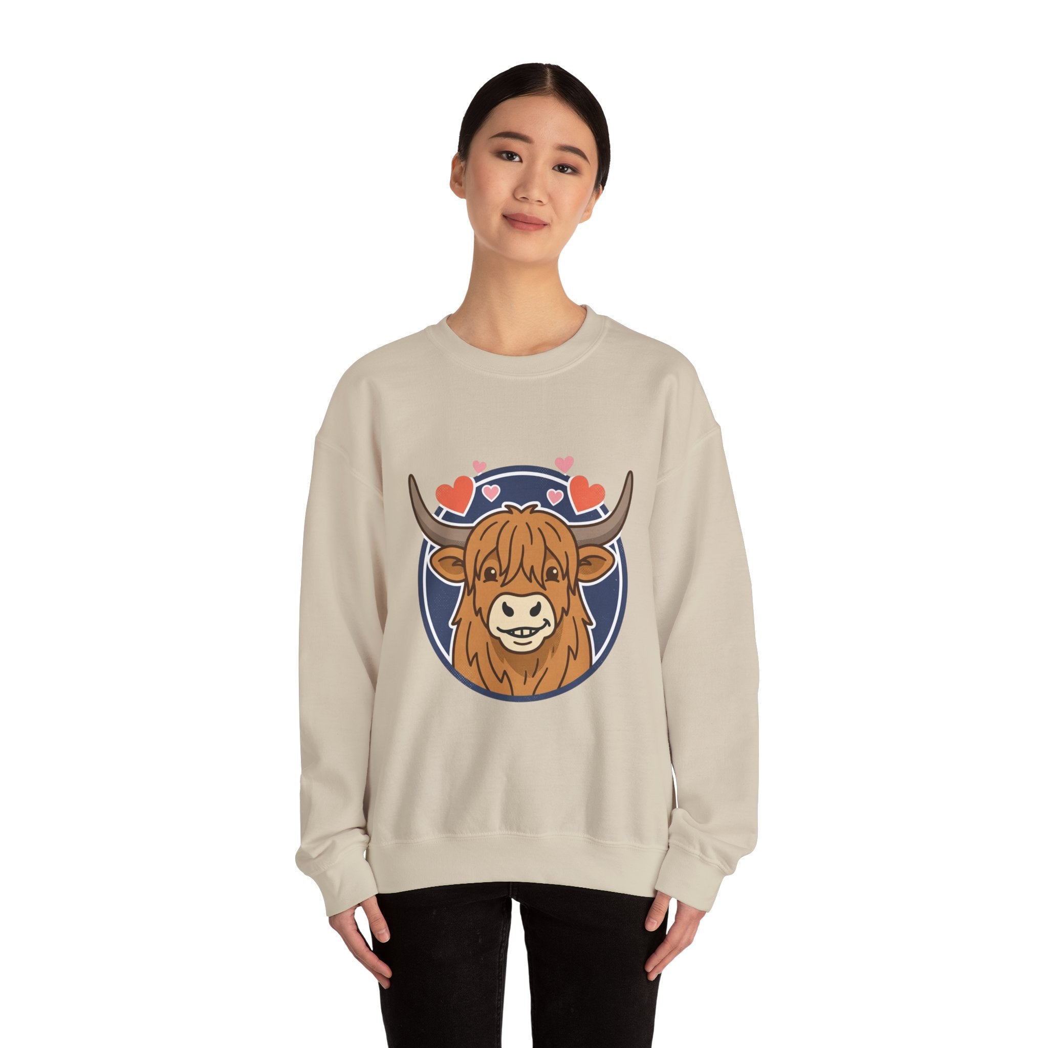 Sunny Highland Cow Crewneck Sweatshirt | summer aesthetic, pastel coastal vibes