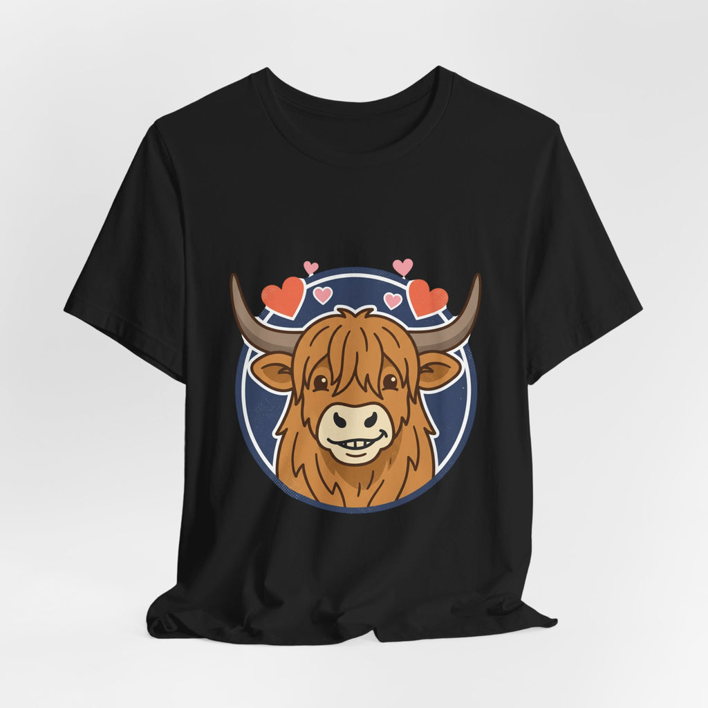 Smiley Highland Cow Tee | summer aesthetic, hand-drawn pastel coastal vibes