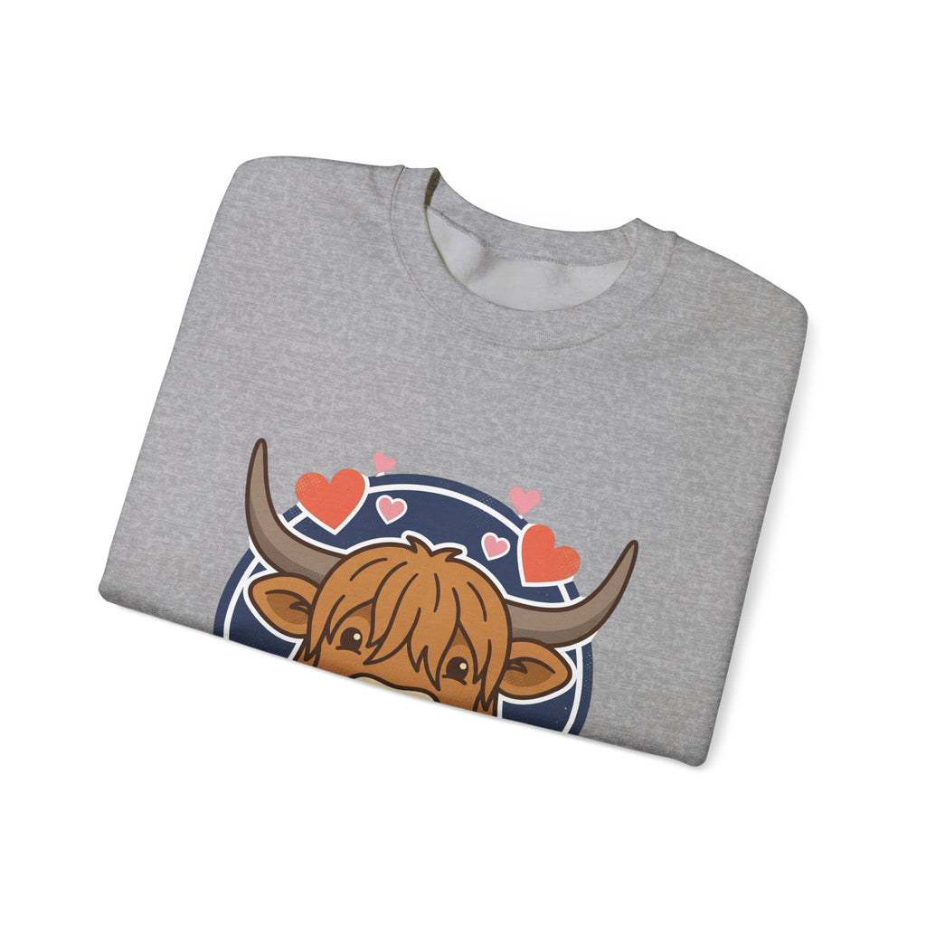 Sunny Highland Cow Crewneck Sweatshirt | summer aesthetic, pastel coastal vibes