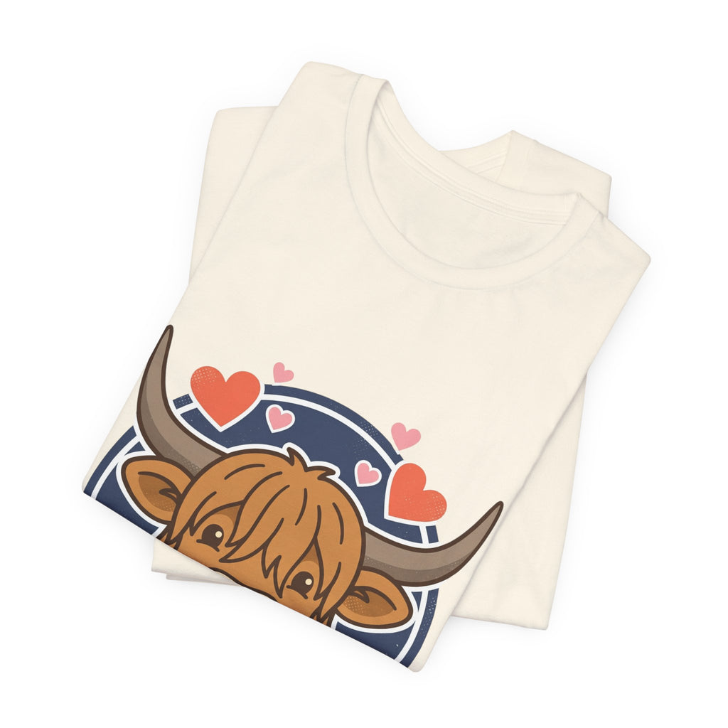 Smiley Highland Cow Tee | summer aesthetic, hand-drawn pastel coastal vibes