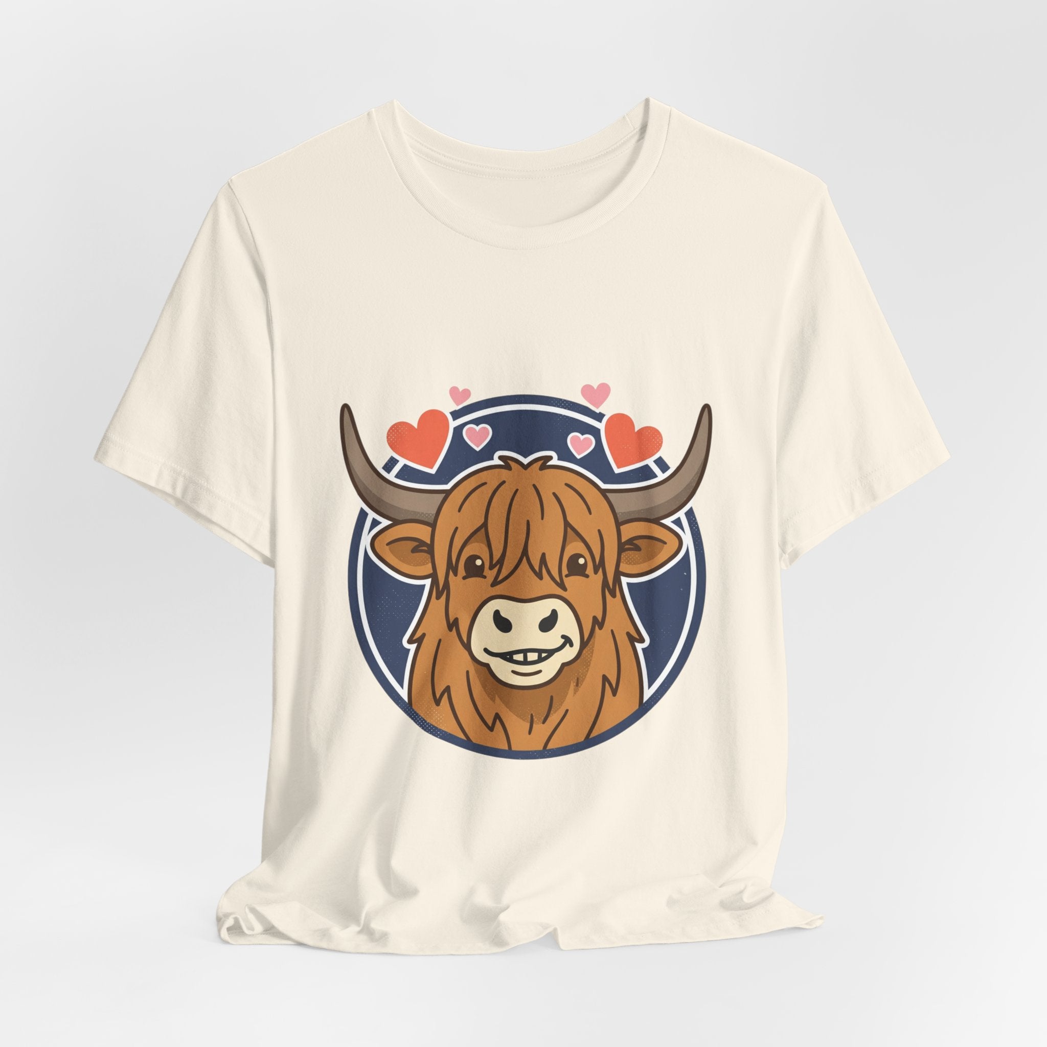 Smiley Highland Cow Tee | summer aesthetic, hand-drawn pastel coastal vibes