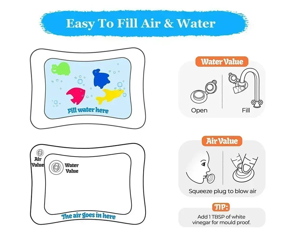 Baby Water Play Mat | Inflatable Tummy Time Sensory Pad for Infants & Toddlers