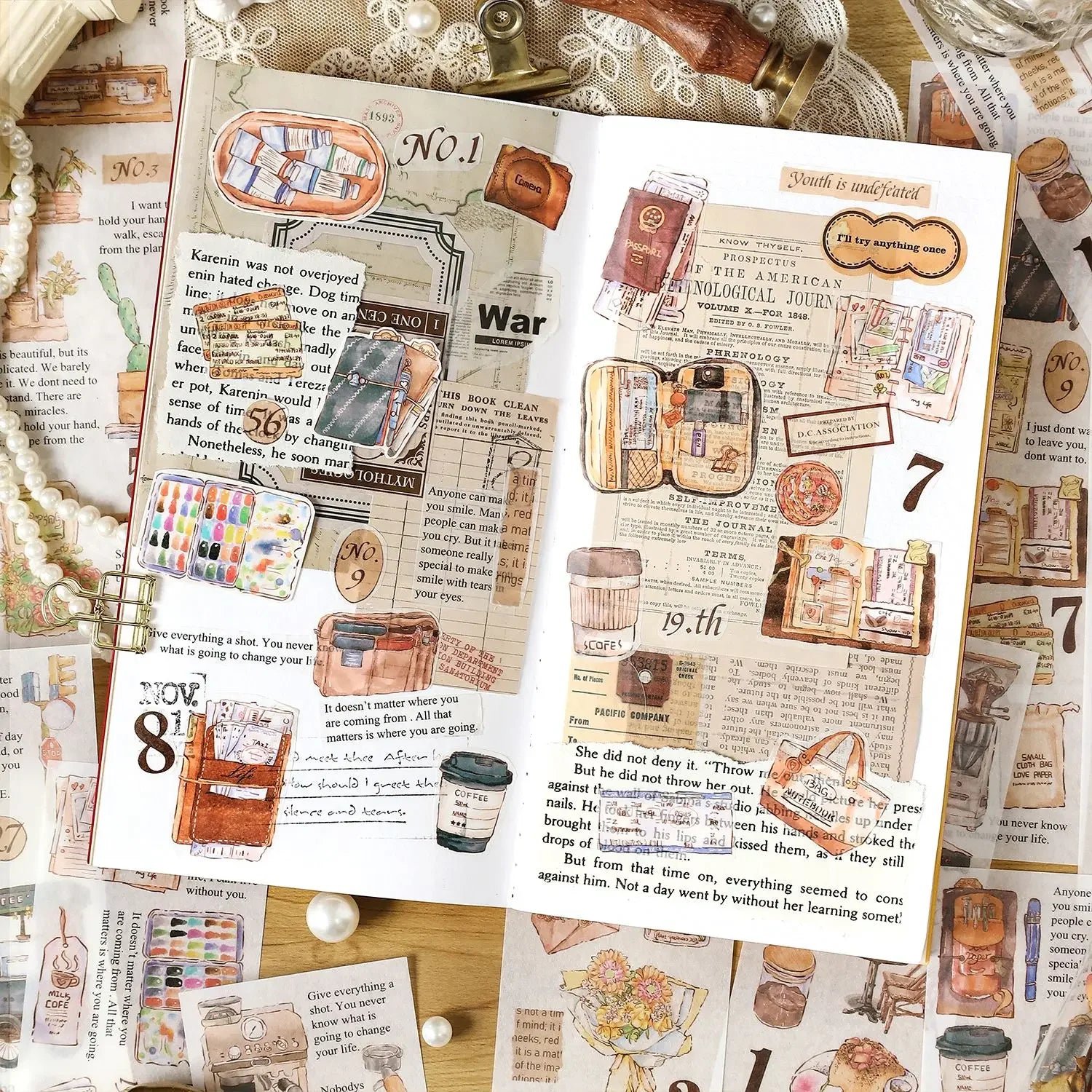 Travel Stickers Pack – 6pcs DIY Scrapbooking & Junk Journal