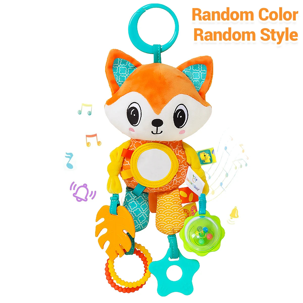 Baby Sensory Hanging Toy – Crinkle Squeaky Plush Animal with Teether for Pram, Crib & Car Seat