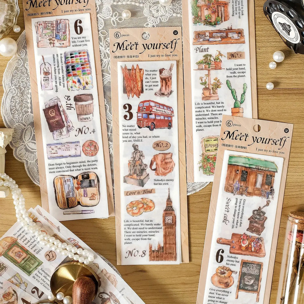 Travel Stickers Pack – 6pcs DIY Scrapbooking & Junk Journal