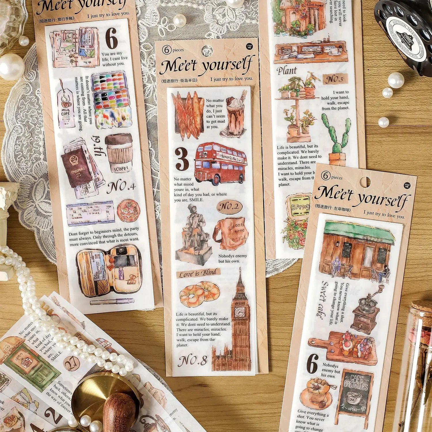 Travel Stickers Pack – 6pcs DIY Scrapbooking & Junk Journal