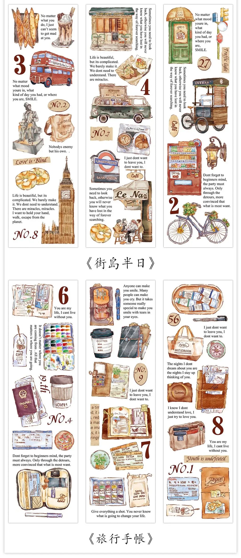 Travel Stickers Pack – 6pcs DIY Scrapbooking & Junk Journal