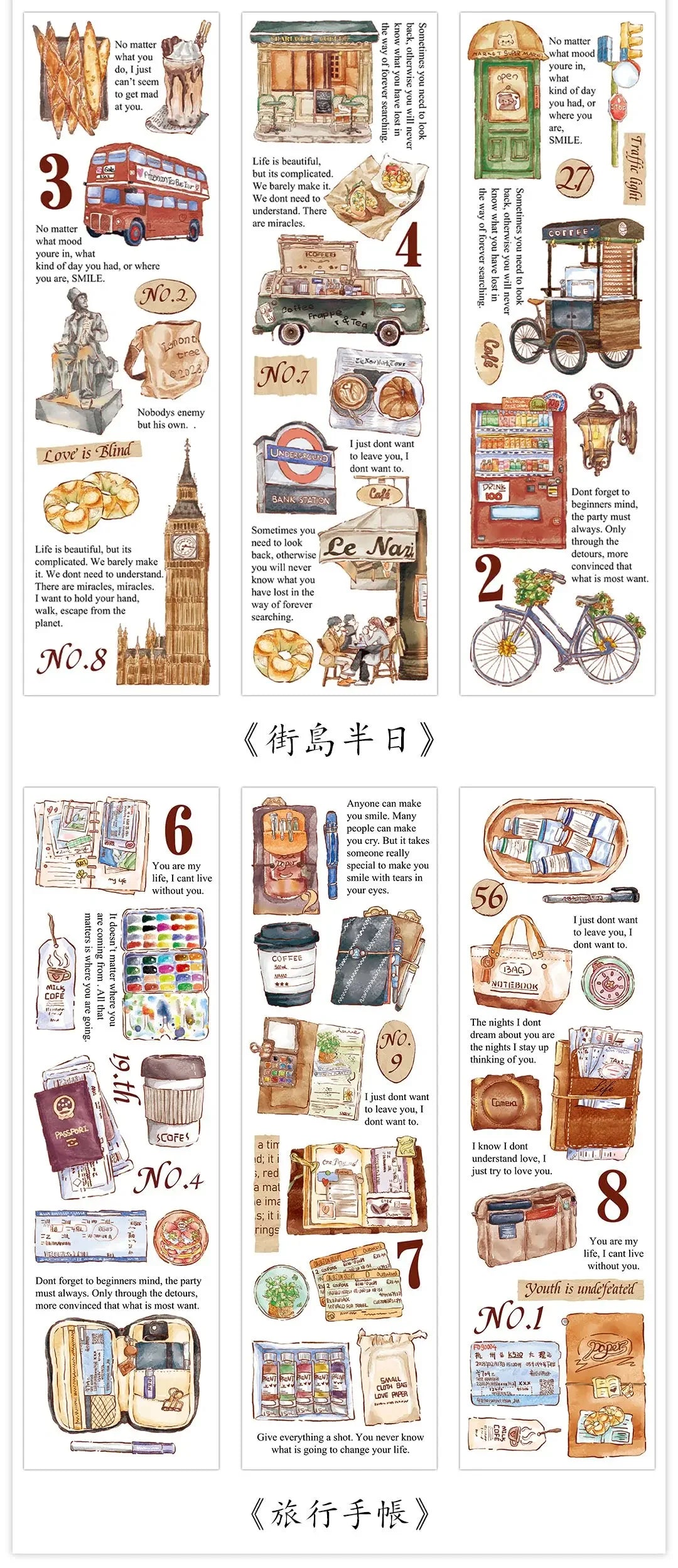Travel Stickers Pack – 6pcs DIY Scrapbooking & Junk Journal