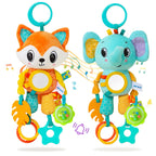 Baby Sensory Hanging Toy – Crinkle Squeaky Plush Animal with Teether for Pram, Crib & Car Seat