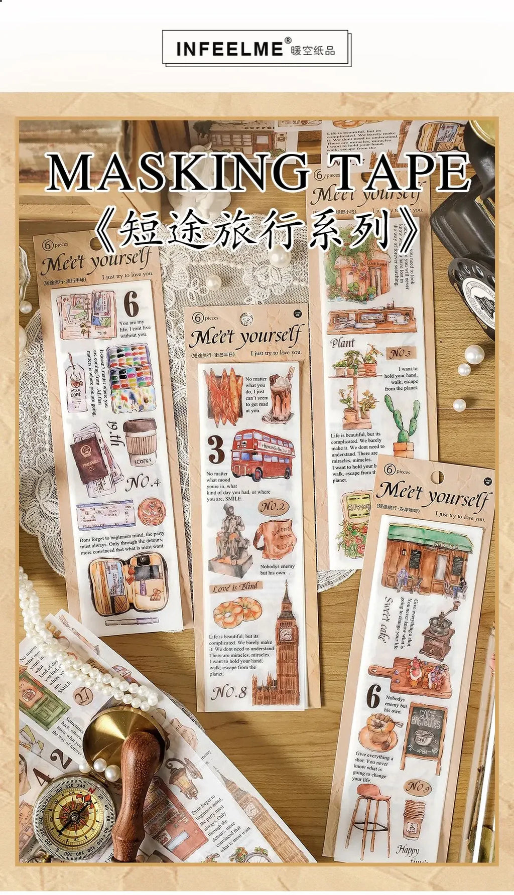 Travel Stickers Pack – 6pcs DIY Scrapbooking & Junk Journal