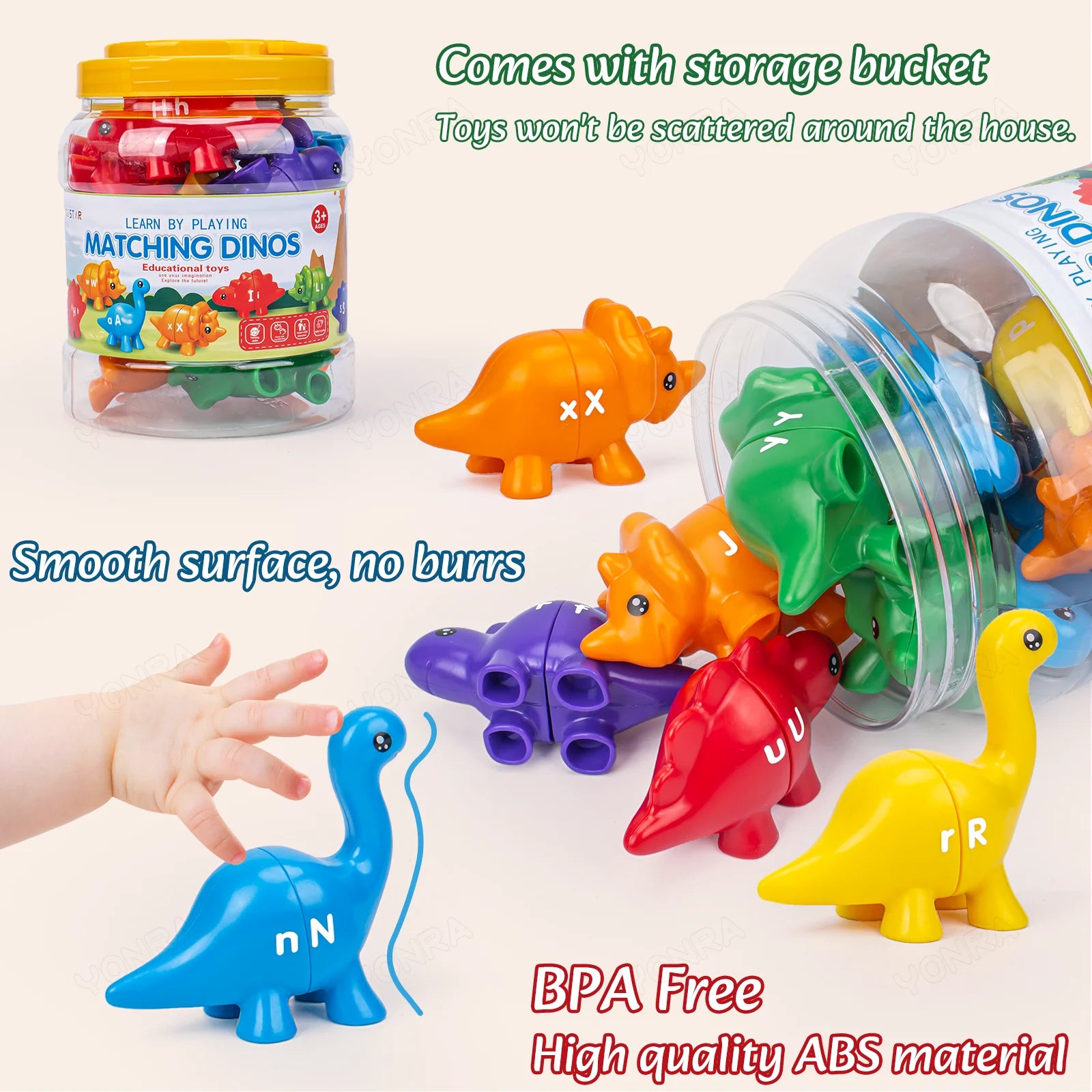 Matching Dinosaur Toy with Storage Bucket – Montessori Counting & Learning Toy for Toddlers