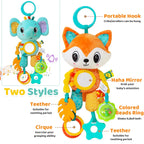 Baby Sensory Hanging Toy – Crinkle Squeaky Plush Animal with Teether for Pram, Crib & Car Seat