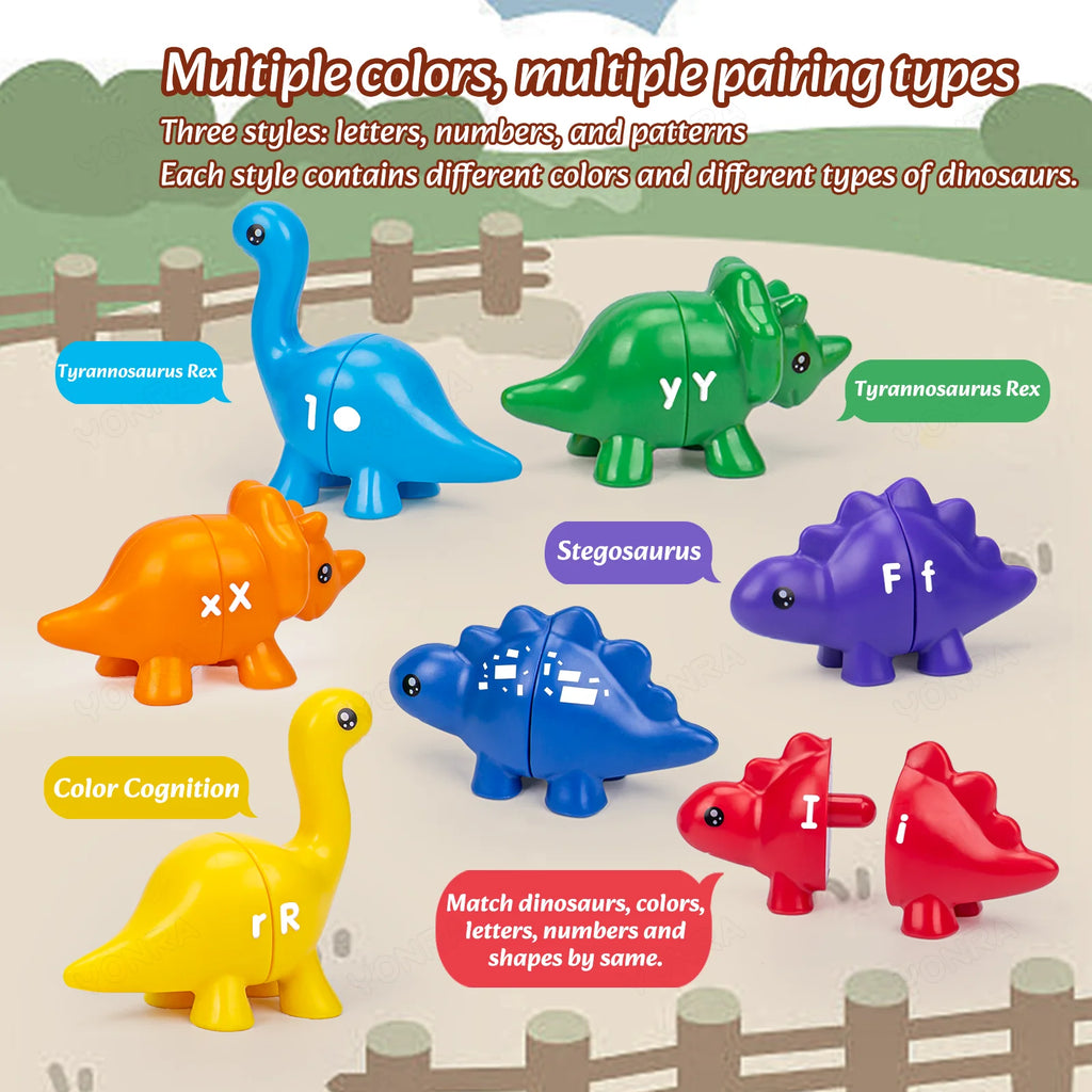 Matching Dinosaur Toy with Storage Bucket – Montessori Counting & Learning Toy for Toddlers