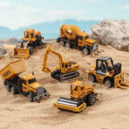 6pc Diecast Engineering Vehicle Set – Alloy Toy Cars with Excavator, Bulldozer & Roller