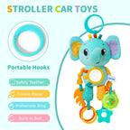 Baby Sensory Hanging Toy – Crinkle Squeaky Plush Animal with Teether for Pram, Crib & Car Seat