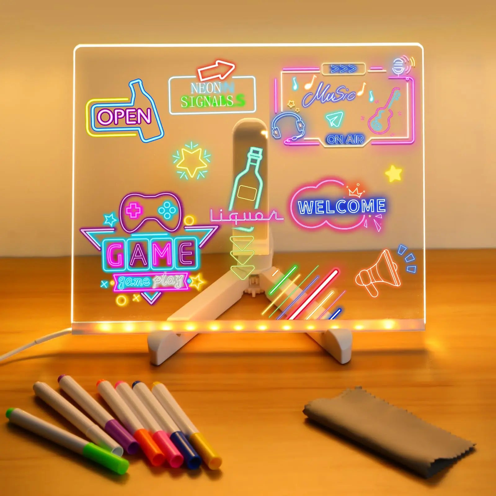 LED Note Board with Night Light – Colourful Drawing Board for Kids with 7 Pens
