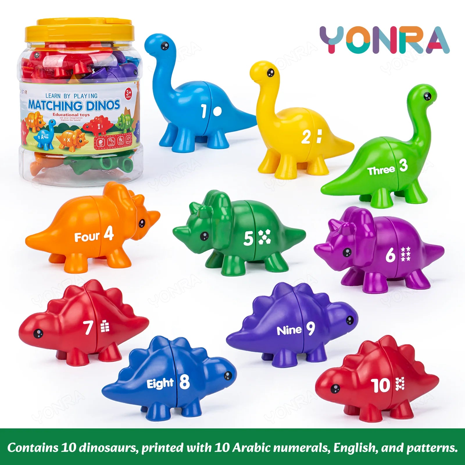 Matching Dinosaur Toy with Storage Bucket – Montessori Counting & Learning Toy for Toddlers