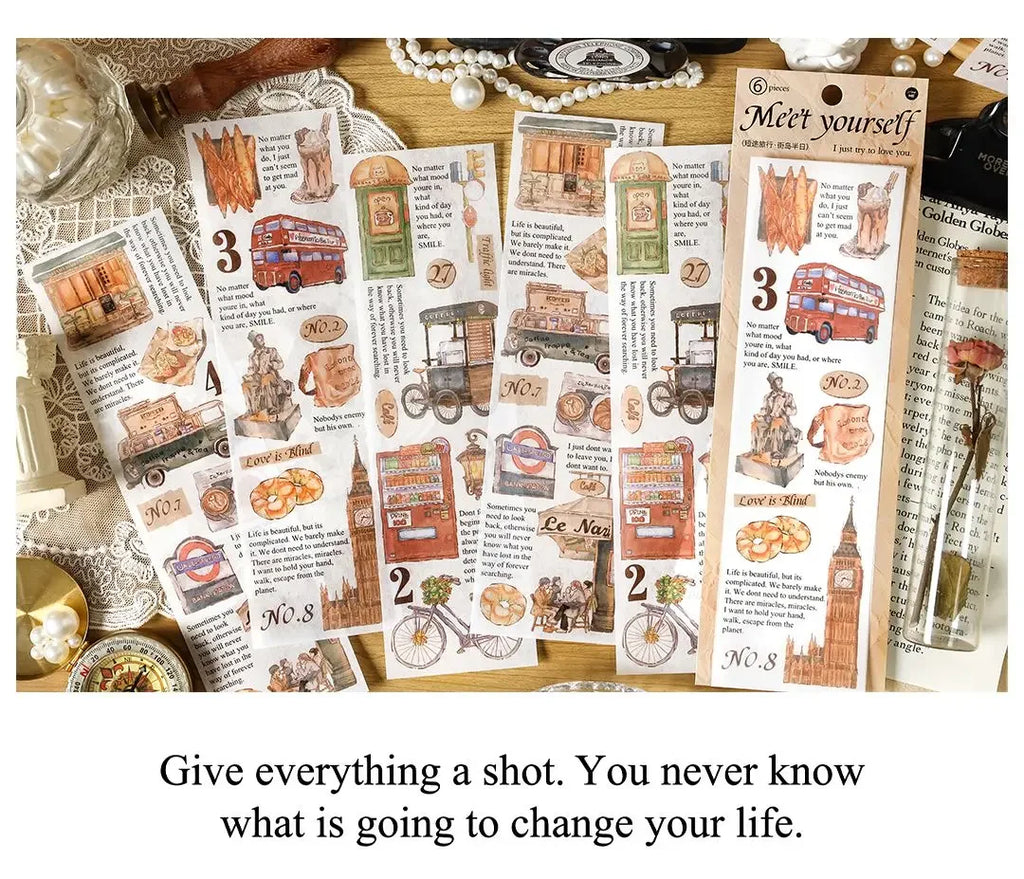Travel Stickers Pack – 6pcs DIY Scrapbooking & Junk Journal
