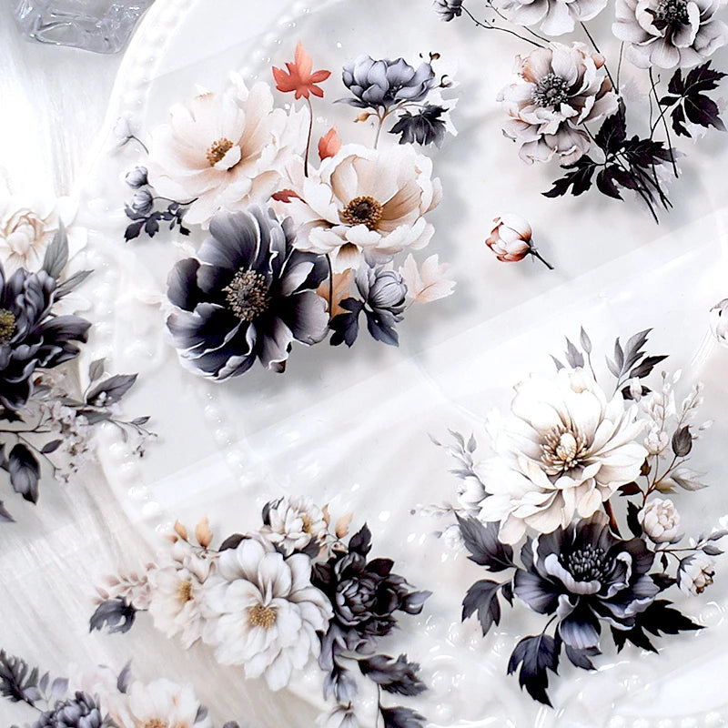 Black & White Flower PET Tape – 2m Roll