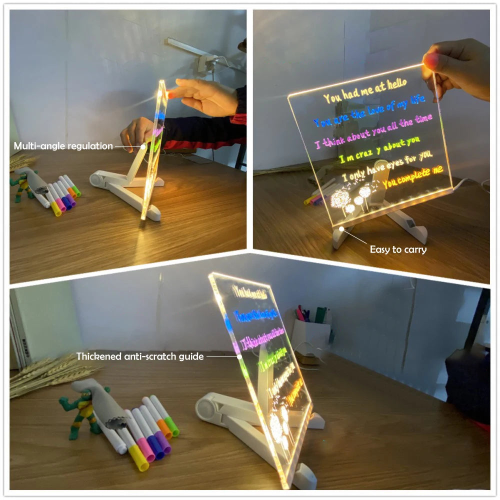 LED Note Board with Night Light – Colourful Drawing Board for Kids with 7 Pens