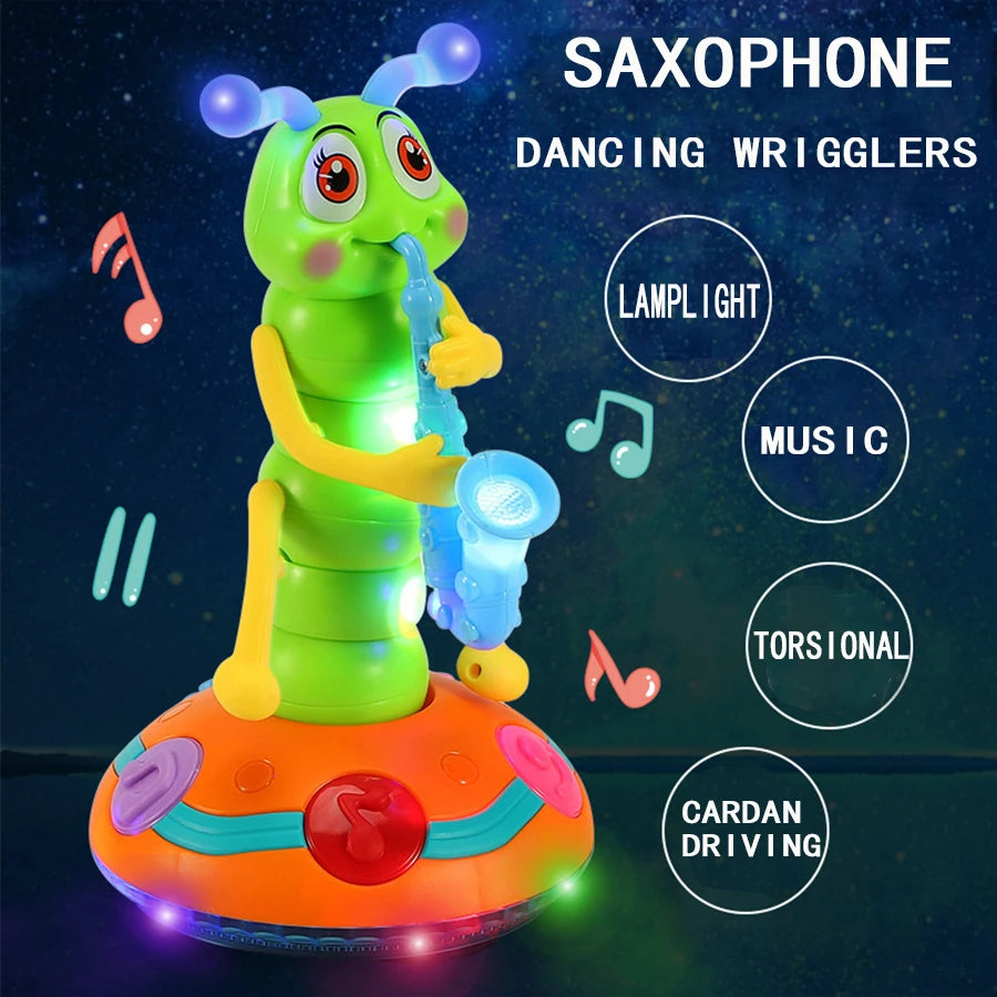 Electric Caterpillar Saxophone Toy – Dancing LED Light Music Toy for Kids