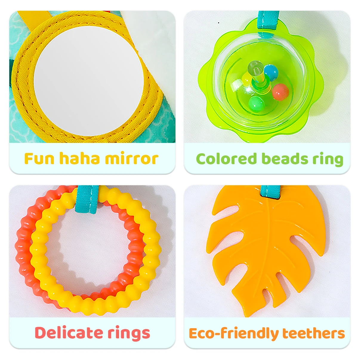 Baby Sensory Hanging Toy – Crinkle Squeaky Plush Animal with Teether for Pram, Crib & Car Seat