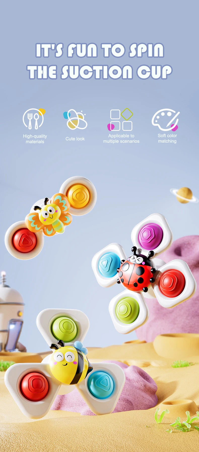 Cartoon Spinning Bath Toy – Insect, Ocean & Sky Themed Water Toys for Kids