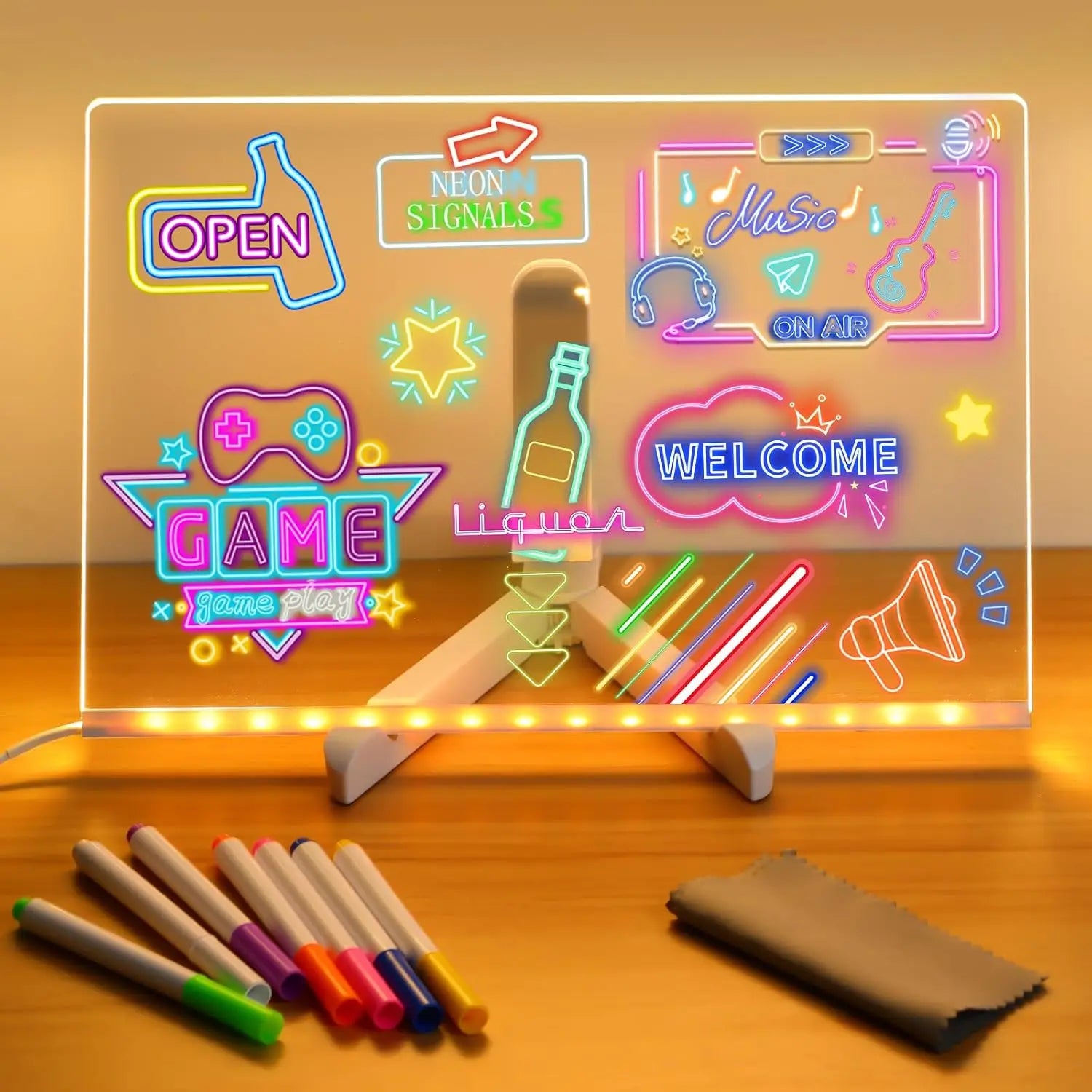 LED Note Board with Night Light – Colourful Drawing Board for Kids with 7 Pens