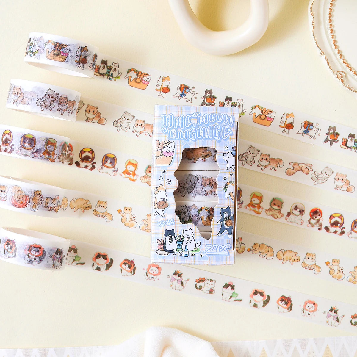 Animal Pattern Washi Tape Set – 5 Rolls