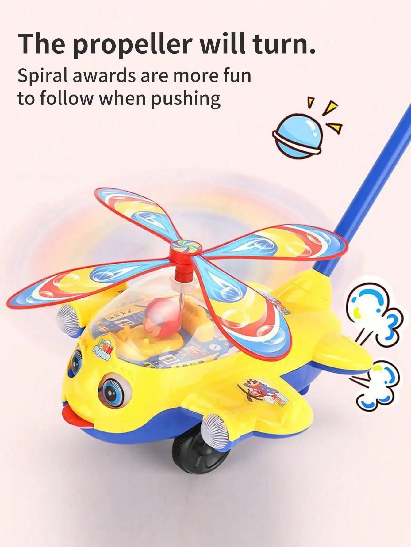 Cartoon Airplane Toy Trolley – Push Along Walking Toy for Toddlers & Kids