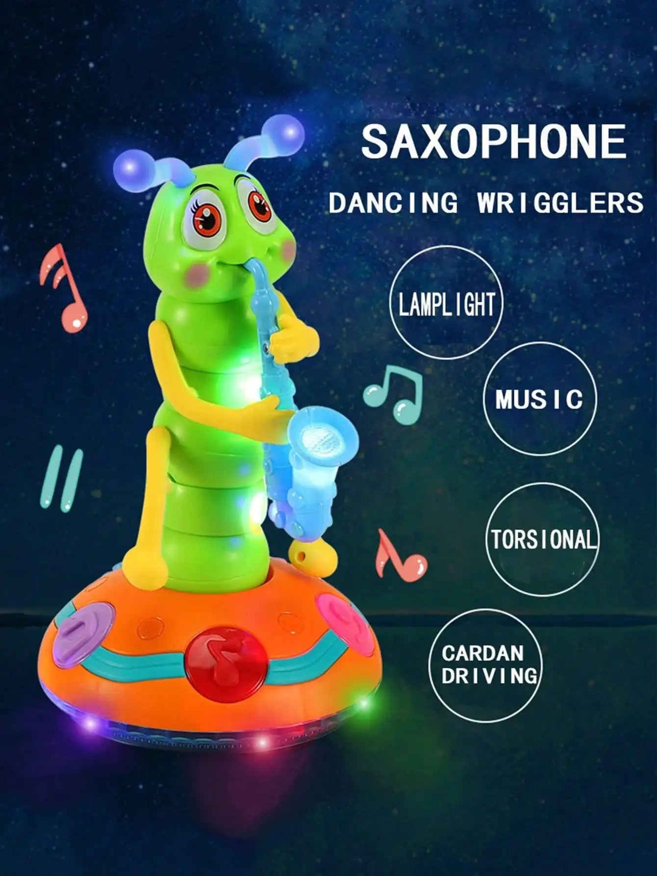 Electric Caterpillar Saxophone Toy – Dancing LED Light Music Toy for Kids